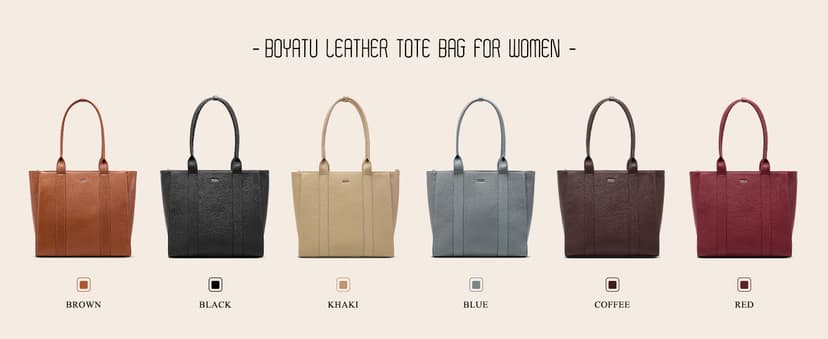BOYATU Leather Tote Bag for Women Work: Genuine Leather Shoulder Purses - Travel Handbag with 15" Compartment