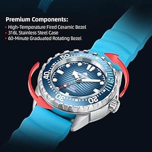 NORTH EDGE Solar Powered Dive Watch Women Men’s Watch, 1000FT/300M Water Resistance, Luminous Dial, Silicone Strap