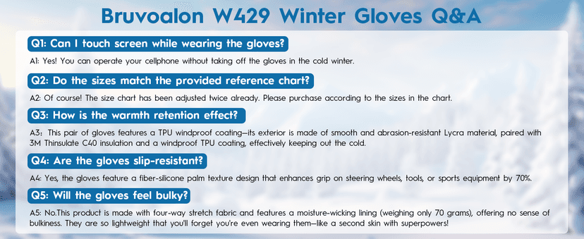 Bruvoalon Winter Gloves for Women & Men, 3M Thermal Insulation, Lycra Fabric, Touchscreen, Anti-Slip