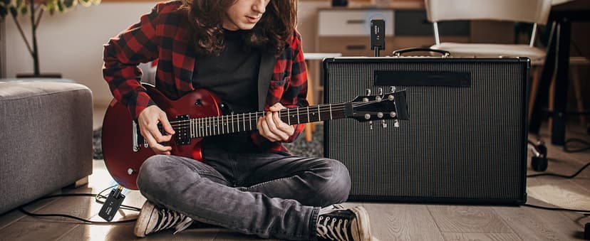 LEKATO Wireless Guitar System with Charging Case, Rechargeable 2.4GHz Wireless Transmitter Receiver Guitar Wireless System 4 Channels with Dual Plugs 3.5mm/6.35mm,(WS-100)