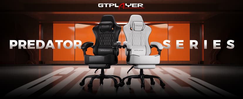 GTPLAYER Big and Tall Gaming Chair with Footrest, Ergonomic Office Desk Chair with 4.4in Thick Cushion and Wide Wingless Seat, Comfortable Leather Computer Chair, Predator Series, Black
