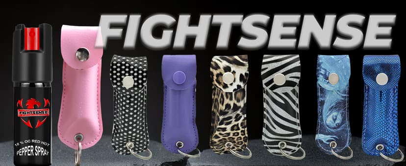 FIGHTSENSE Self Defense Pepper Spray - 1/2 oz Compact Size Maximum Strength Police Grade Formula Best Self Defense Tool for Women W/Leather Pouch Keychain