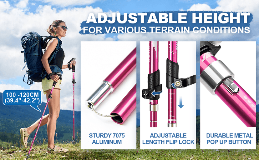 Covacure Hiking Poles Collapsible Trekking Poles - Aluminum Alloy 7075 Walking Sticks for Hiking with Telescopic & Foldable Tri-fold Design Hiking Gear for Women Men, Hiking, Camping, Climbing