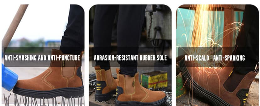 GUBANGDUN Steel Toe Work Boots for Men Slip Resistant Welding Work Boots Slip-on Safety Shoes for Industrial Construction