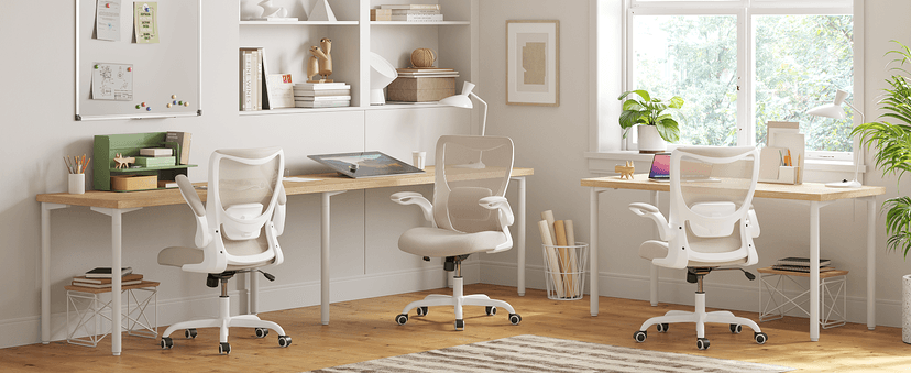 MUXX.STIL Office Chair, Ergonomic Desk Chair with Adjustable Lumbar Support and Flip up Armrest, Breathable Mesh Computer Chair for Home Office, Khaki