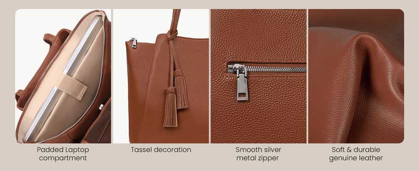 befen Genuine Leather Tote Bag for Women Work, Womens Laptop Tote Bags Shoulder Purses Totes with Compartments Handbags