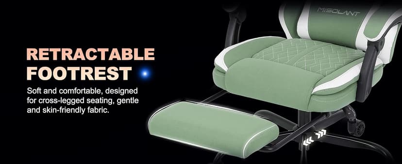 Misolant Gaming Chair, Fabric Gamer Chair with footrest for Adults, High Back Ergonomic Computer Game Chair with Adjustable Headrest and Massage Lumbar Support, 90-155° Recline Free, Green
