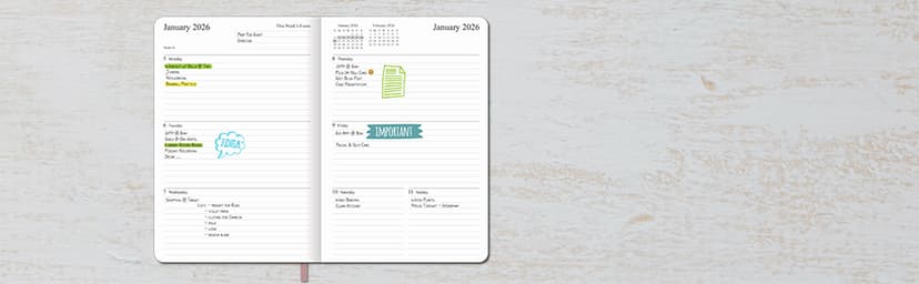 2026 Planner - Weekly and Monthly Planner, Jan 2026 - Dec 2026, Holidays, Contacts and Notes Pages, Vegan Leather Cover, Elastic Closure, 5.5”x8.25”, Grey