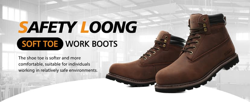 SAFETY LOONG Work Boots for Men Waterproof Soft Toe Non Slip Comfortable Leather Workboots