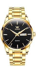 OLEVS Men's Stainless Steel Watch, Big Face Easy to Read Analog Quartz Dress Watches, Classic Rotating Bezel Waterproof Luminous Hands Date Mens Wristwatch