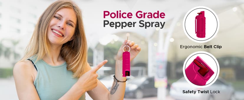 FURY Hardshell Pepper Spray - 12Ft Range, Max Strength, UV Dye Identifier, Anti-Leak & Anti-Misfire, Slidetop Trigger, Belt Clip & Key Ring, Multiple Color Options, Self-Defense Spray