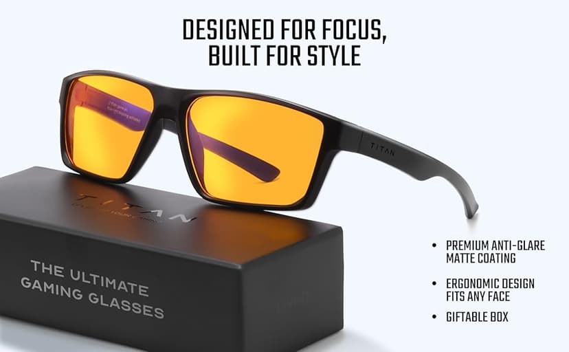 Titan Gaming Glasses, Blue Light Blocking, Night Driving Glasses for Men, Computer Protection Christmas Gift for Gamers