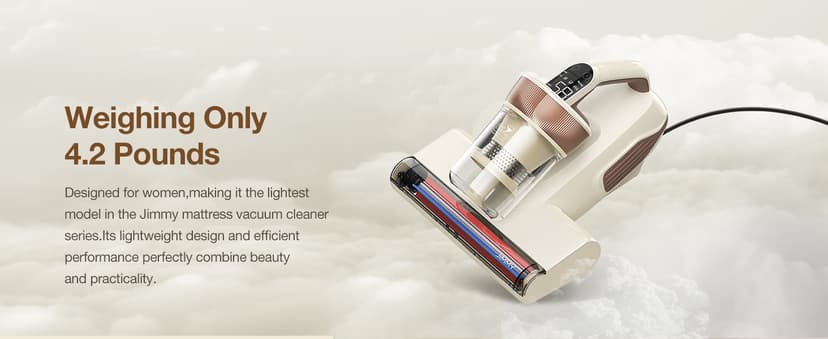 Jimmy Mattress Vacuum Cleaner, Bed Vacuum with UV & Ultrasound, High Heating, Smart Dust Sensor, 15Kpa Powerful Suction, Lightweight, Deep Clean Dust and Pet Hair in One Go(BX6 Lite, Corded)