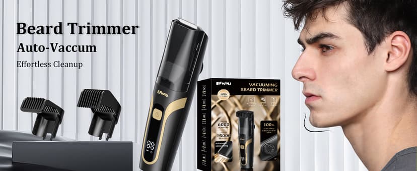 ENSSU Beard Trimmer for Men Auto-Vaccum, Rechargeable Electric Men Beard Trimmers with 2 Combs, 1-20mm Adjustable Length Dial, Waterproof Cordless Mustache Trimmer for Face, Stubble