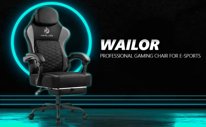 WAILOR Gaming Chair with Pocket Spring Cushion, Video Game Computer Chair with Footrest for Adults, High Back Gamer Leather Chair with Headrest and Lumbar Support for Office Gaming 300LBS