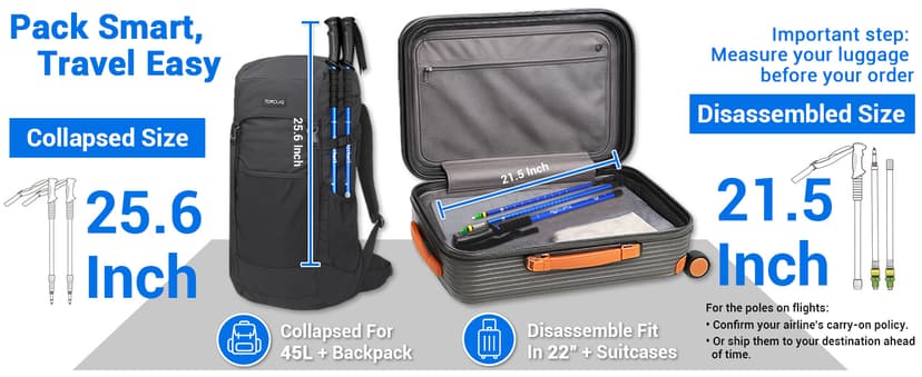 TheFitLife Nordic Walking Trekking Poles - 2 Sticks with Anti-Shock and Quick Lock System, Telescopic, Collapsible, Ultralight for Hiking, Camping, Mountaining, Backpacking, Walking, Trekking