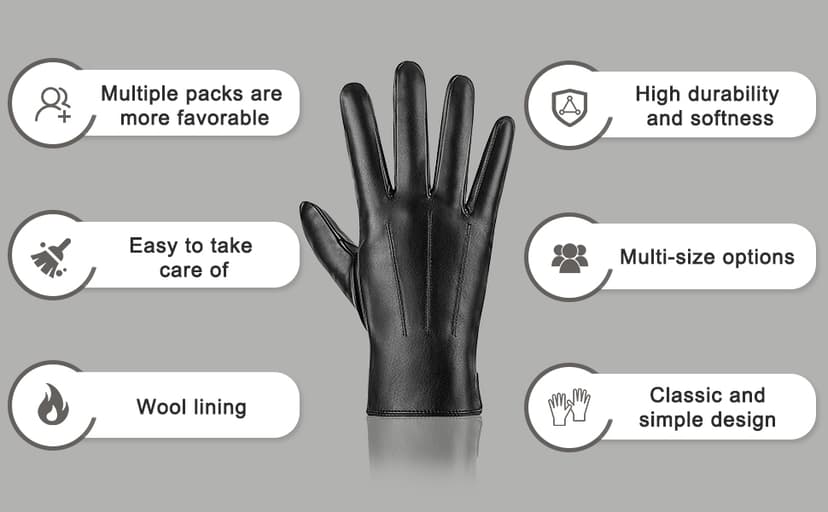 TOSWAKE Leather Gloves for Men 2 Pack, Winter Gloves PU Warm Thermal Wool Lined, Mens Gloves Touchscreen Texting for Driving