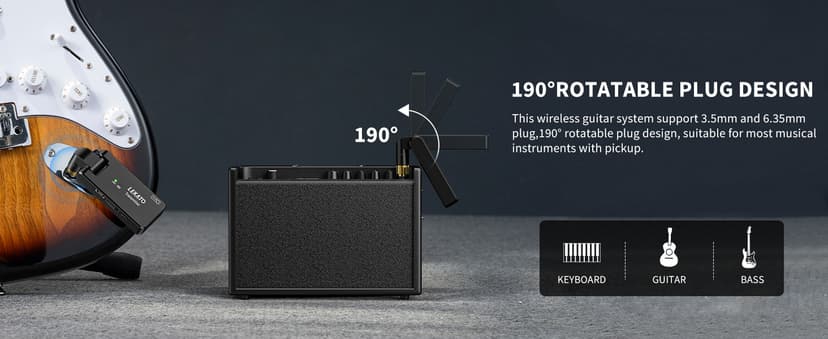 LEKATO Wireless Guitar System with Charging Case, Rechargeable 2.4GHz Wireless Transmitter Receiver Guitar Wireless System 4 Channels with Dual Plugs 3.5mm/6.35mm,(WS-100)