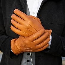 Harssidanzar Leather Gloves for Men,Winter Sheepskin Driving Gloves Cashmere Lined