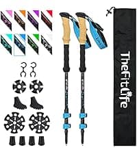 TheFitLife Nordic Walking Trekking Poles - 2 Sticks with Anti-Shock and Quick Lock System, Telescopic, Collapsible, Ultralight for Hiking, Camping, Mountaining, Backpacking, Walking, Trekking