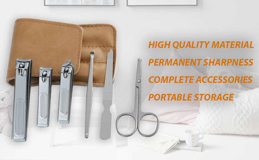 Nail Clipper Set, 6 Pcs Toenail Clippers, Stainless Steel Fingernail Clipper, and PU Leather Manicure Set, Gift Ideas (Beige)