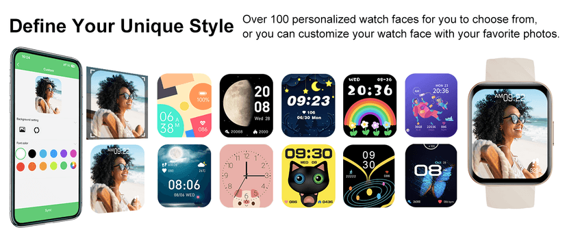 RUIMEN Smart Watches for Women Men (Answer/Make Calls) Compatible with iPhone/Android Phones, 1.85" HD Screen Fitness Tracker Heart Rate Monitor 100+ Sports Tracker Watch Waterproof (Blue)