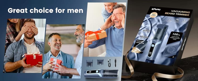 ENSSU Beard Trimmer for Men - Vacuum Mustache Trimmer with Adjustable 20 Length Setting for Less Mess,IPX7 Waterproof Rechargeable Electric Mens Beard Trimmer for Precision Facial Hair, Sideburns