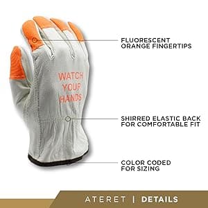 ATERET 12 Pairs Hi Vis Heavy Duty Durable Cowhigh Leather Work Gloves
