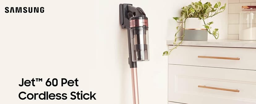 Samsung Jet 60 Pet Cordless Stick Vacuum Cleaner w/ Removable Battery, Advanced Floor Cleaning, Jet Fit Brush to Clean Hardwood, Carpet and Tile, Lightweight Design, VS15A6032R7, Rose Gold