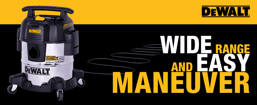 DEWALT 5 Gallon STEALTHSONIC Shop Vacuum Wet and Dry, Powerful Suction & Portable Shop Vac with Attachments, Ultra Quiet Wet Dry Vacuum for Home, Garage, Car, Workshop, Jobsite, DXV05S-QT, 4 Peak HP