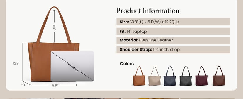 befen Genuine Leather Tote Bag for Women Work, Women's Leather Shoulder Bags Purses Satchel Handbags with Laptop Compartment