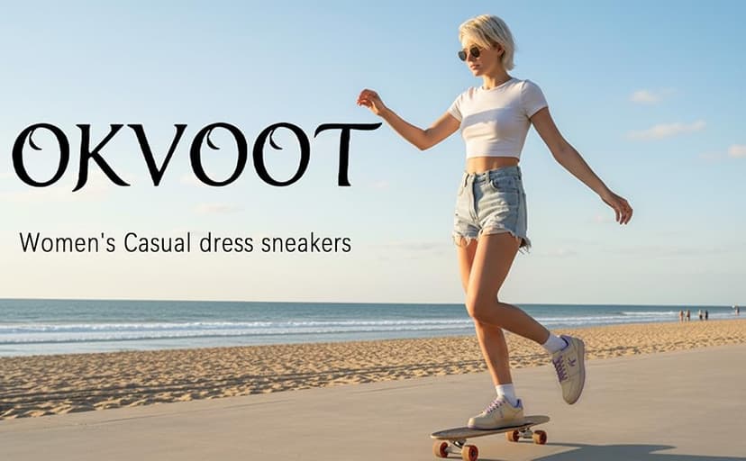 OKVOOT Women's Classic Fashion Sneakers Versatile Casual Walking Shoes Leather Comfort Skate Shoes Lightweight Non-Slip Flat Shoe Lace-up Minimalist Tennis Footwear