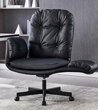 amseatec Criss Cross Chair with Armrests & Wheels for Cross-Legged Sitting, Comfortable Adjustable Swivel Office Desk Chair –PU Leather Vanity Chair for Home, Makeup and Bedroom (Cream)