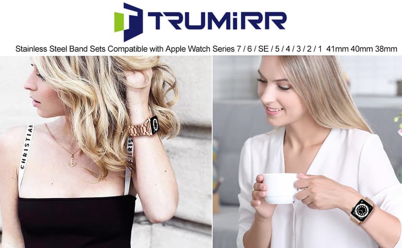 TRUMiRR Band Sets for Apple Watch 11 10 42mm / 9 8 7 41mm Rose Gold Women, 2 Pack Solid Stainless Steel Watchband + Mesh Strap for iWatch SE 3 2 Series 6 5 4 3 2 1 40mm 38mm