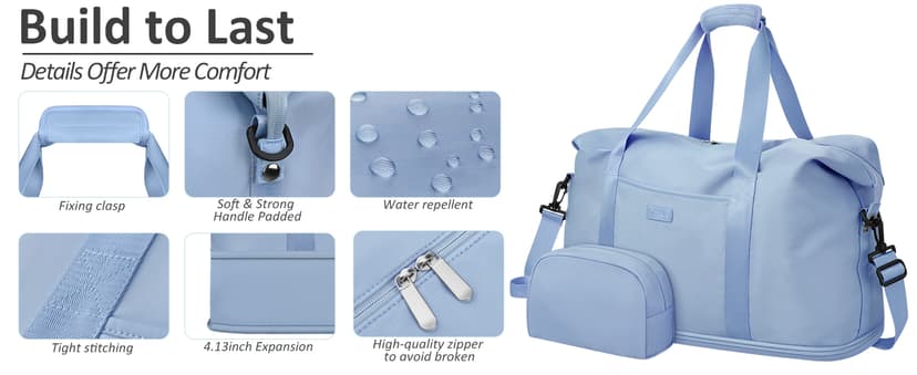 Capolo Expandable Travel Duffle Bags Weekender Overnight Bags for Women Men Hospital Bag for Women Labor Delivery with Toiletry Bag Waterproof