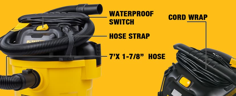 DEWALT DXV06PZ 4 Peak HP Shop Vacuums Wet/Dry, 6 Gallon Poly Wet/Dry Vac, Heavy-Duty Shop Vacuum with Blower Function Yellow+Black