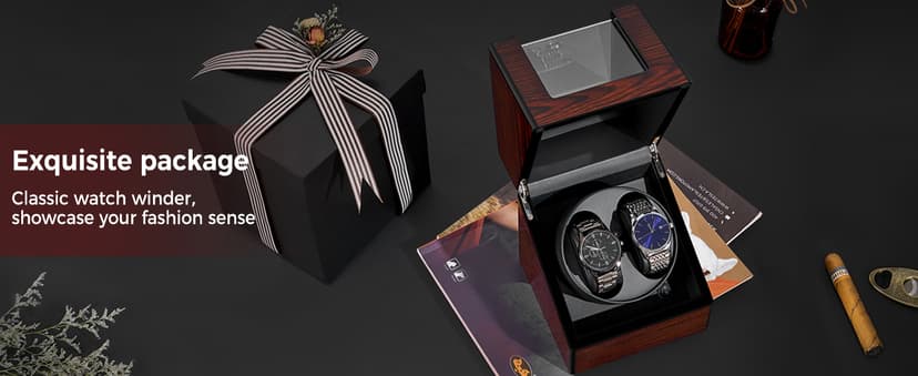 ANWBROAD ANWBROAD Watch Winder for Automatic Watches Double with Super Quiet Motor Flexible Watch Pillows LED Backlight Wooden 5 Modes Battery or Type-C Adapter UJWW001Y