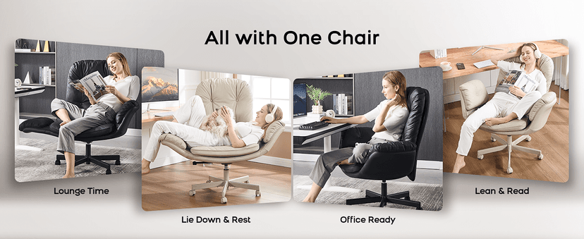 amseatec Criss Cross Chair with Armrests & Wheels for Cross-Legged Sitting, Comfortable Adjustable Swivel Office Desk Chair –PU Leather Vanity Chair for Home, Makeup and Bedroom (Cream)
