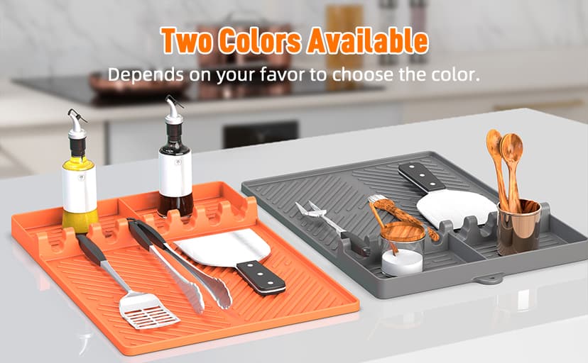 Silicone Grill Mat Compatible with Blackstone, BBQ Griddle Tools Mat with Drip Pad, Spatula Mat for Outdoor Kitchen Counter, Gifts for Men (Orange)