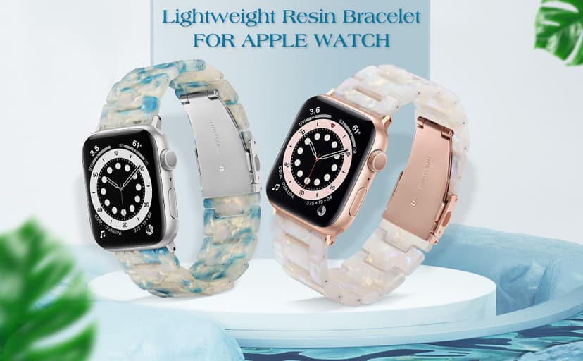 V-MORO Resin Band Compatible with Apple Watch Series 7/8/9/10/11 41/40/38/42mm, Women Fashion Strap for iWatch Series 6/5/4/3/2/1/SE, Lightweight Bracelet Wristband Replacement, Ivory White-Rose Gold