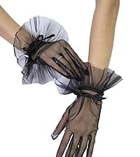 QRBTSCL Women's Ruffled Tulle Mesh Gloves Wedding Party Gloves Short Prom Evening Glove