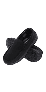 Lulex Moccasins for Men House Slippers Indoor Outdoor Plush Mens Bedroom Shoes with Hard Sole