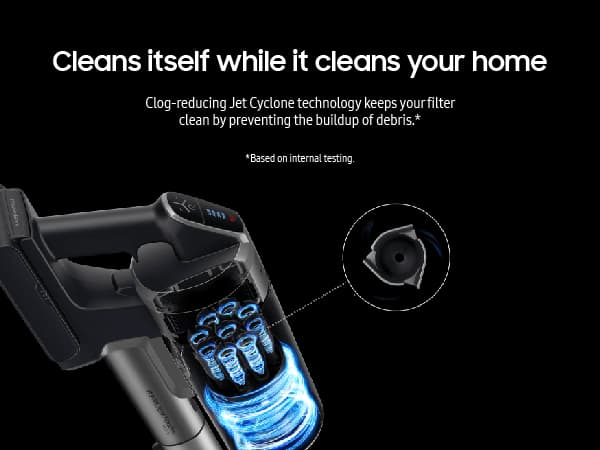 Samsung Jet 75 Complete Cordless Stick Vacuum Cleaner w/ Clean Station, Removable Battery, Lightweight, Powerful Cleaning for Hardwood Floors, Carpets, Area Rugs, VS20T7551P5/AA, Silver