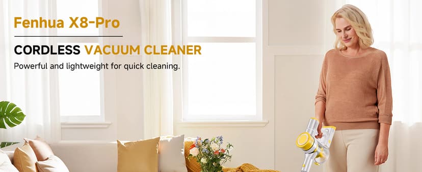 Cordless Vacuum Cleaner, 35Kpa Vacuum Cleaner for Home, 45Mins Stick Vacuum with LED Display, Anti-Tangle & Wall Mount Charging, 6 in 1 Lightweight Vacuum for Hard Floors, Carpet, Pet Hair (yellow)