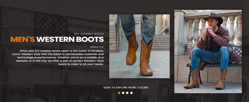 IUV Cowboy Boots For Men Square Toe Western Boot Durable Retro Classic Embroidered Pull On Boot Slip Resistant Country Boots