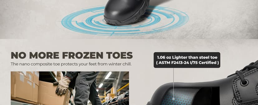 NORTIV 8 Men's 8" Composite Toe Work Boots, Lightweight Side Zipper ASTM F2412-24 & ASTM F2913-24 Safety Military Boots for All-Day Comfort, Peakforce-Nano