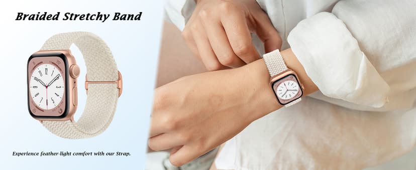 KYISGOS Stretchy Solo Loop Compatible with Apple Watch Band 42mm 41mm 40mm 38mm Women, Nylon Strap with Bling Pearl and Diamond Buckle for iWatch Series 11 10 9 8 7 6 5 4 3 2 1 SE (Black/Rose Gold)