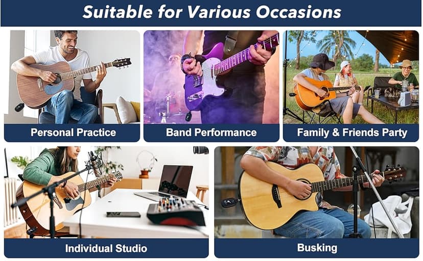 A8 Wireless Guitar Transmitter Receiver System, 2.4GHz Rechargeable, 24-bit/48KHz Audio, Low Latency <4ms for Electric Guitar & Bass, Wireless Audio Transmitter & Receiver (A8(1TX+1RX))