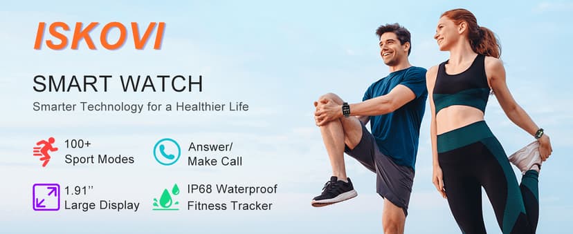 ISKOVI 1.91" Smart Watch,Fitness Tracker,Smart Watches for Men and Women with Message Call Function,120+ Sport Modes, IP68 Waterproof,24 Hours Heart Rate/Sleep Monitor,for Android/iOS