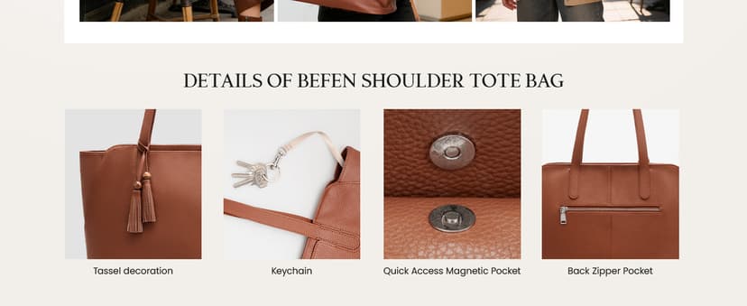 befen Genuine Leather Tote Bag for Women Work, Women's Tote Handbags Shoulder Satchel Purse with Compartments and Tassel